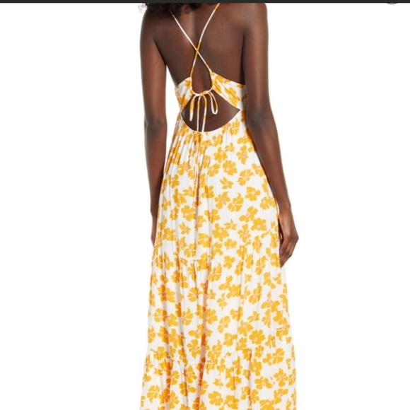 All in Favor “Orange Cream Floral” Print Strappy Tiered Sundress w Halter - Picture 3 of 12